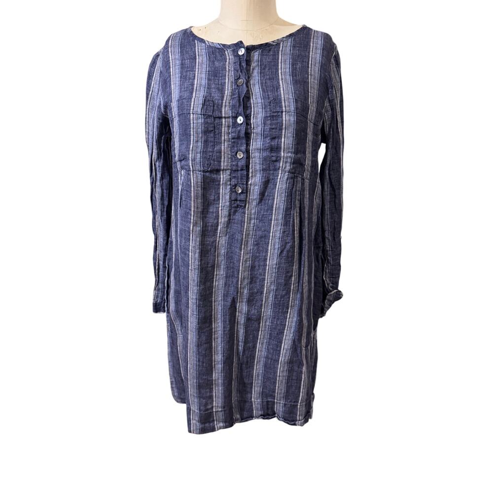 Studio 412 shirt dress italian linen blue striped sz xs retail $395